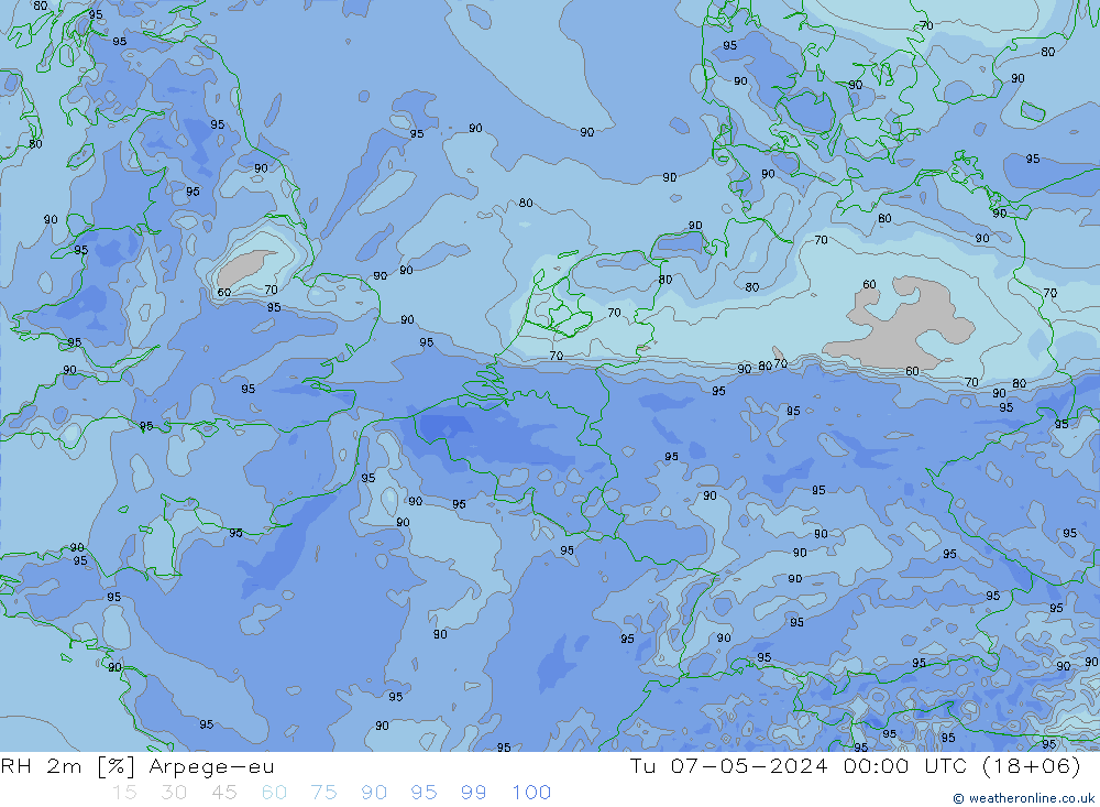 RH 2m Arpege-eu Tu 07.05.2024 00 UTC