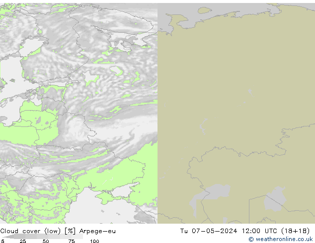 zachmurzenie (niskie) Arpege-eu wto. 07.05.2024 12 UTC