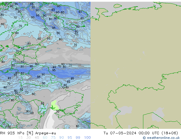 RH 925 hPa Arpege-eu Tu 07.05.2024 00 UTC