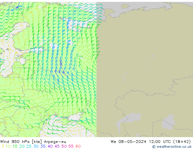 ветер 850 гПа Arpege-eu ср 08.05.2024 12 UTC