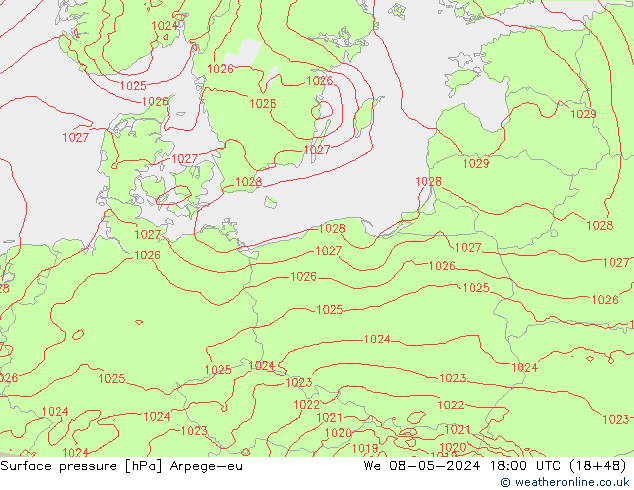 pression de l'air Arpege-eu mer 08.05.2024 18 UTC