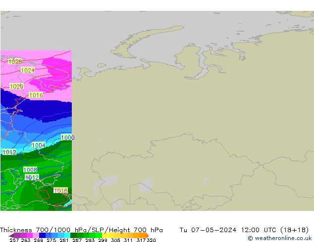 Dikte700-1000 hPa Arpege-eu di 07.05.2024 12 UTC