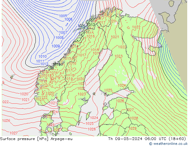 Bodendruck Arpege-eu Do 09.05.2024 06 UTC