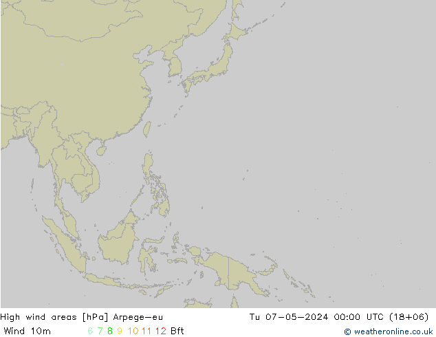 High wind areas Arpege-eu Út 07.05.2024 00 UTC