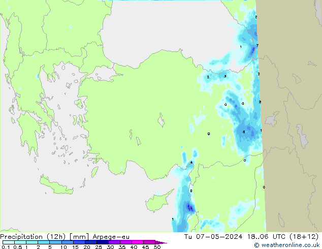 Precipitation (12h) Arpege-eu Tu 07.05.2024 06 UTC