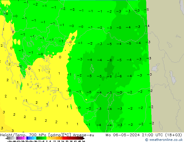 Height/Temp. 700 hPa Arpege-eu Mo 06.05.2024 21 UTC