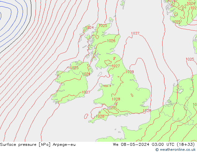 Surface pressure Arpege-eu We 08.05.2024 03 UTC