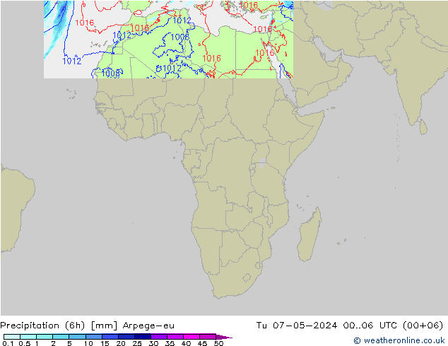 Precipitação (6h) Arpege-eu Ter 07.05.2024 06 UTC