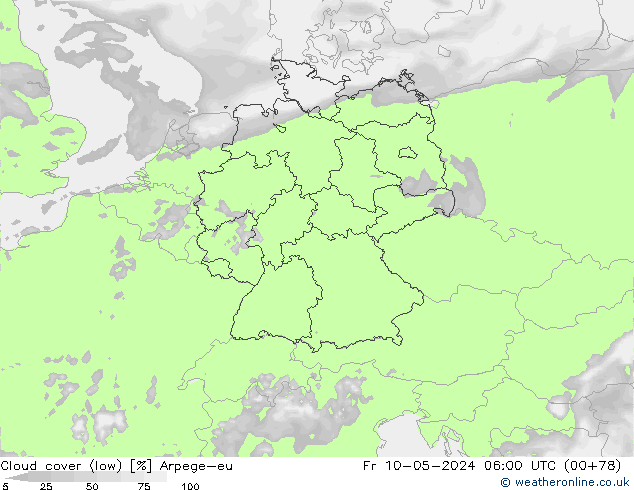 Bewolking (Laag) Arpege-eu vr 10.05.2024 06 UTC