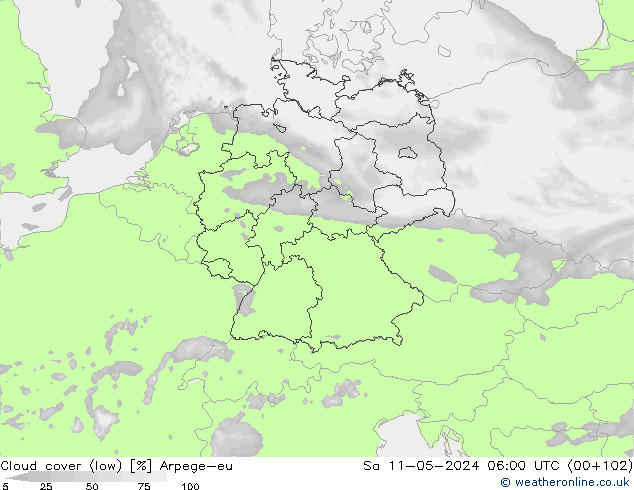 облака (низкий) Arpege-eu сб 11.05.2024 06 UTC