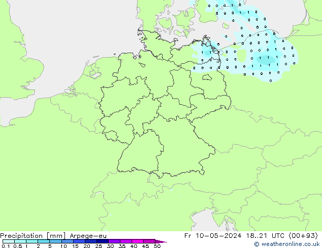 Precipitazione Arpege-eu ven 10.05.2024 21 UTC