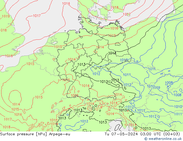 地面气压 Arpege-eu 星期二 07.05.2024 03 UTC
