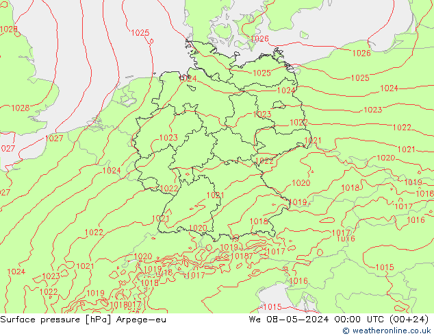 地面气压 Arpege-eu 星期三 08.05.2024 00 UTC