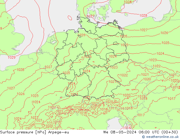 Luchtdruk (Grond) Arpege-eu wo 08.05.2024 06 UTC