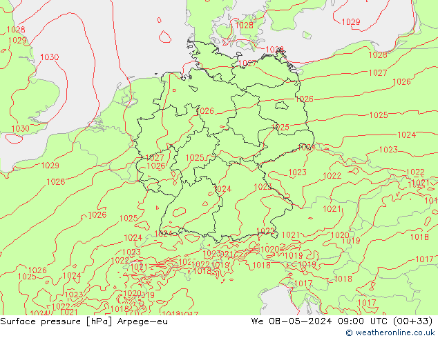Yer basıncı Arpege-eu Çar 08.05.2024 09 UTC