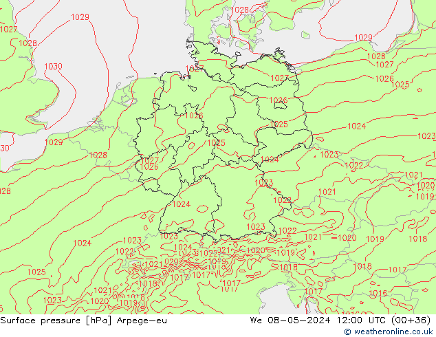 Yer basıncı Arpege-eu Çar 08.05.2024 12 UTC
