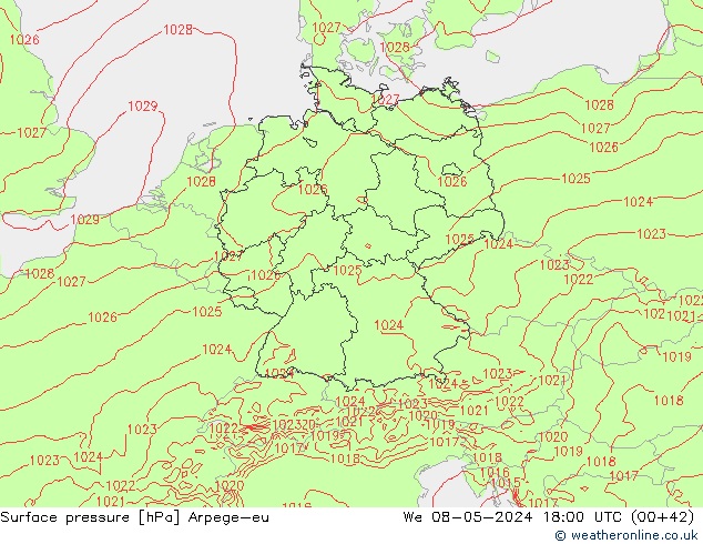 Surface pressure Arpege-eu We 08.05.2024 18 UTC