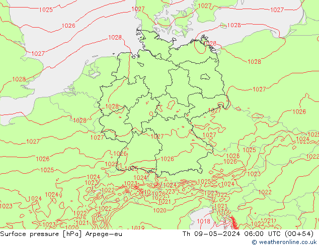 Luchtdruk (Grond) Arpege-eu do 09.05.2024 06 UTC