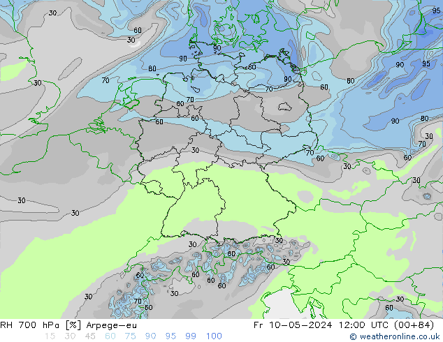 RH 700 hPa Arpege-eu  10.05.2024 12 UTC