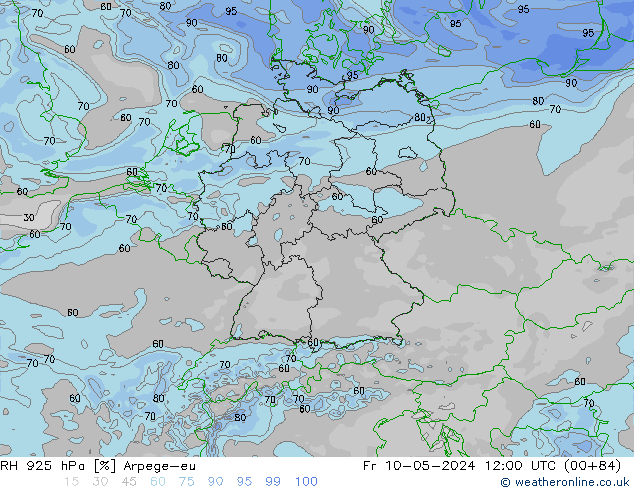 RH 925 hPa Arpege-eu Fr 10.05.2024 12 UTC