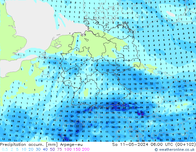 Precipitation accum. Arpege-eu Sa 11.05.2024 06 UTC