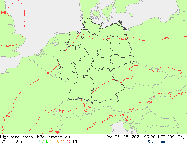 High wind areas Arpege-eu We 08.05.2024 00 UTC