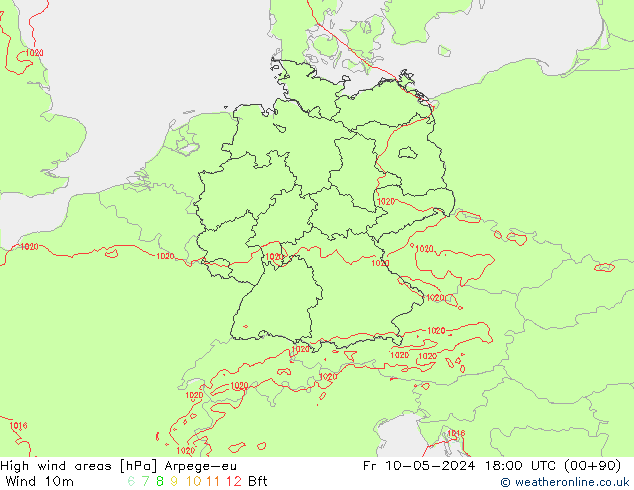 yüksek rüzgarlı alanlar Arpege-eu Cu 10.05.2024 18 UTC