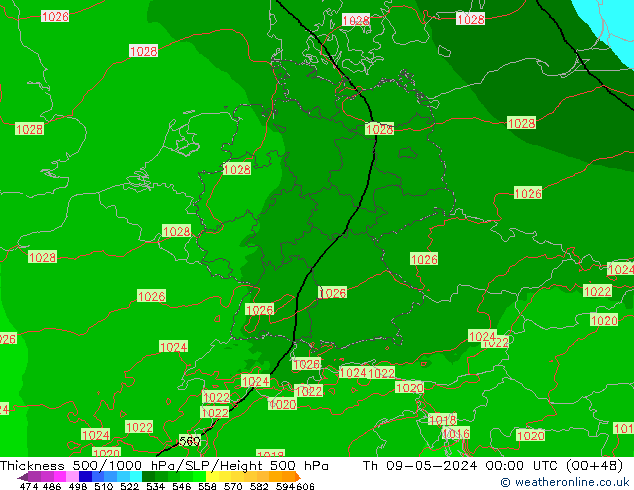 Thck 500-1000hPa Arpege-eu Th 09.05.2024 00 UTC