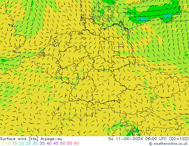 Surface wind Arpege-eu Sa 11.05.2024 06 UTC