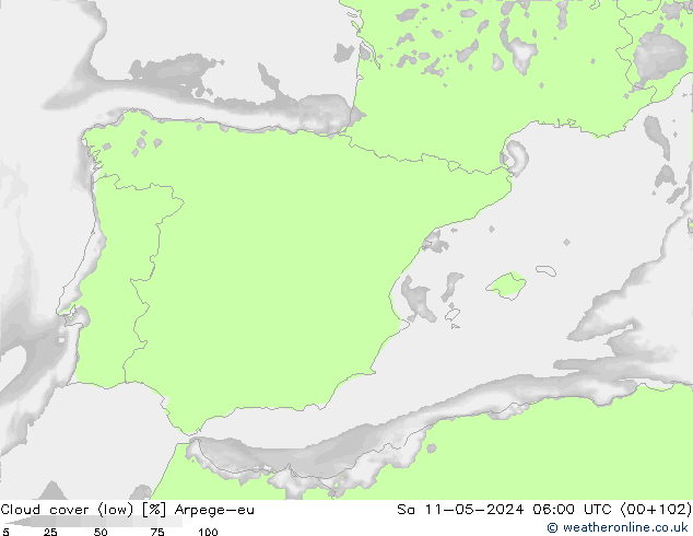 nízká oblaka Arpege-eu So 11.05.2024 06 UTC
