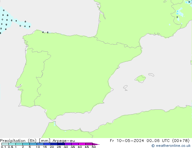 Precipitazione (6h) Arpege-eu ven 10.05.2024 06 UTC