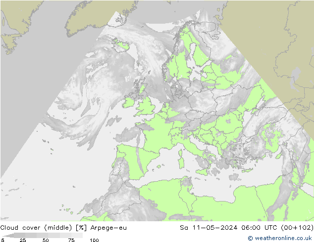 облака (средний) Arpege-eu сб 11.05.2024 06 UTC