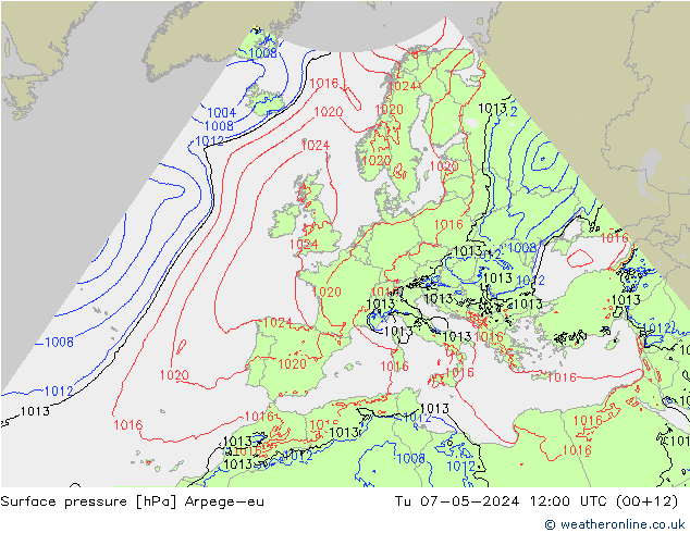Atmosférický tlak Arpege-eu Út 07.05.2024 12 UTC