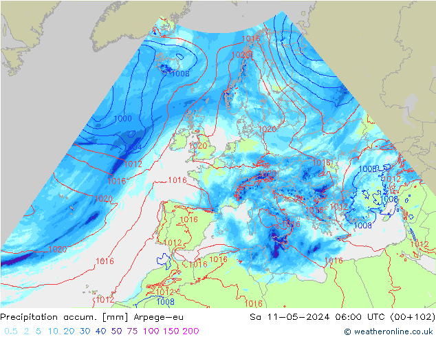 Precipitation accum. Arpege-eu So 11.05.2024 06 UTC