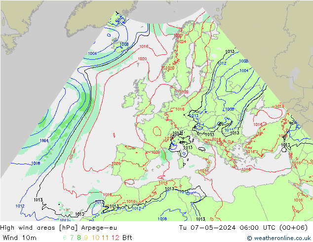 High wind areas Arpege-eu mar 07.05.2024 06 UTC