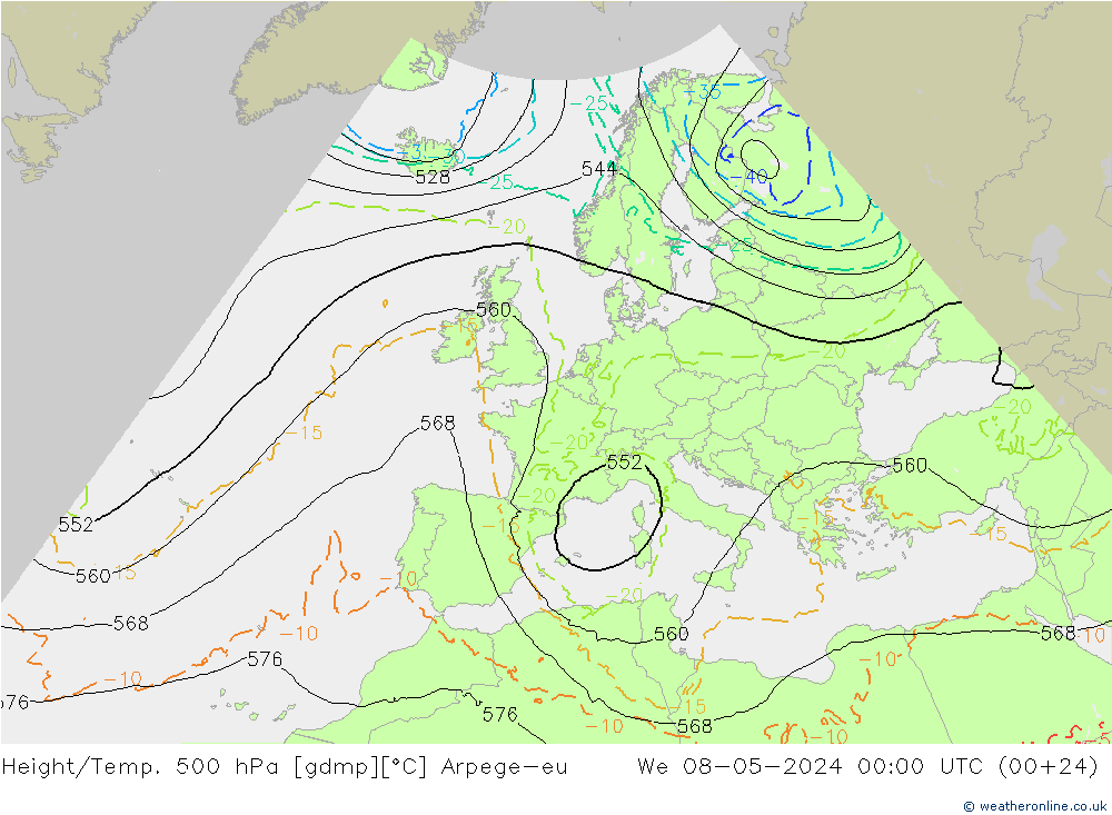 Height/Temp. 500 hPa Arpege-eu We 08.05.2024 00 UTC