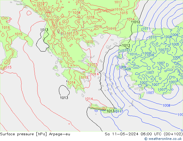 Pressione al suolo Arpege-eu sab 11.05.2024 06 UTC