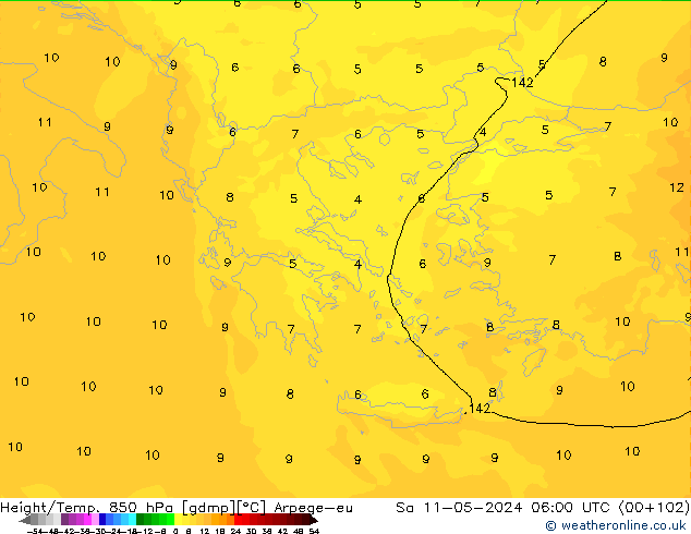 Height/Temp. 850 hPa Arpege-eu Sa 11.05.2024 06 UTC