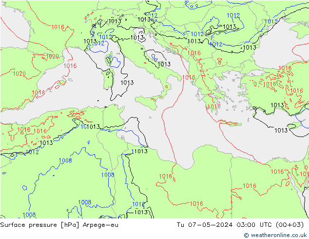 Atmosférický tlak Arpege-eu Út 07.05.2024 03 UTC