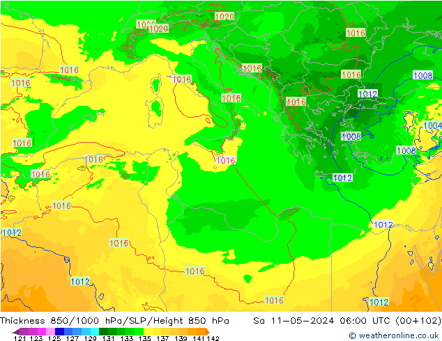 Thck 850-1000 hPa Arpege-eu Sáb 11.05.2024 06 UTC