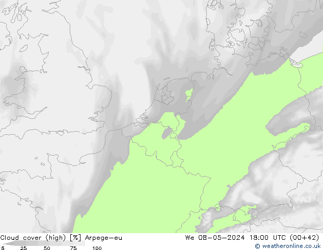 Bulutlar (yüksek) Arpege-eu Çar 08.05.2024 18 UTC