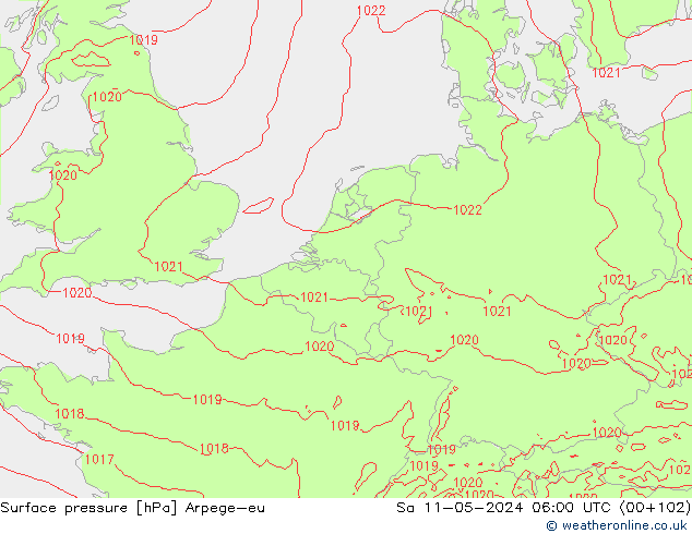 Atmosférický tlak Arpege-eu So 11.05.2024 06 UTC