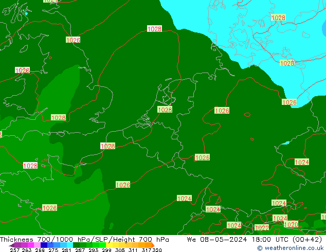 700-1000 hPa Kalınlığı Arpege-eu Çar 08.05.2024 18 UTC