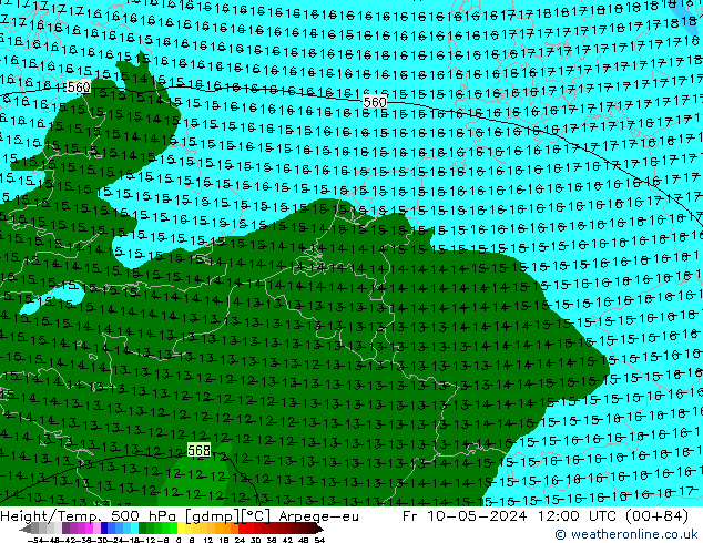 Hoogte/Temp. 500 hPa Arpege-eu vr 10.05.2024 12 UTC