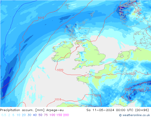 Precipitation accum. Arpege-eu Sáb 11.05.2024 00 UTC