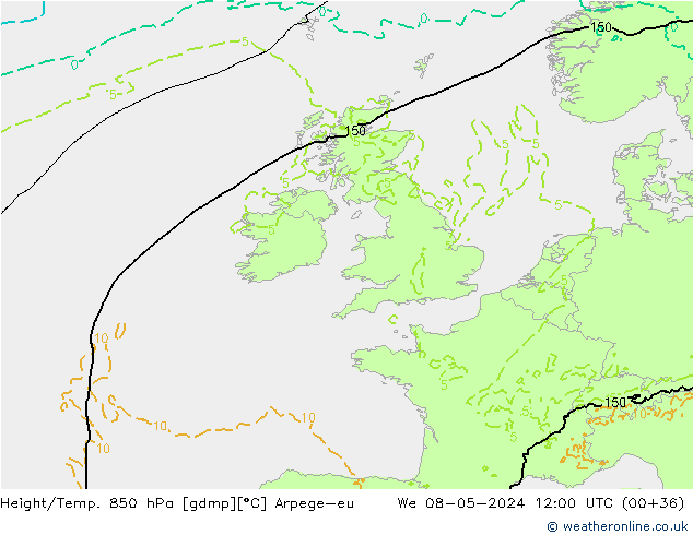 Height/Temp. 850 hPa Arpege-eu St 08.05.2024 12 UTC