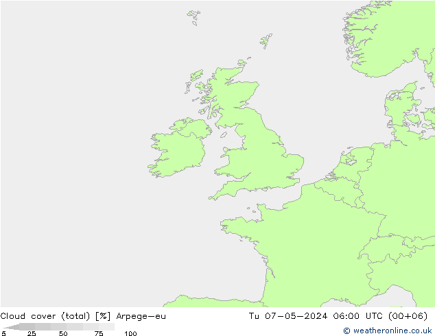Bewolking (Totaal) Arpege-eu di 07.05.2024 06 UTC
