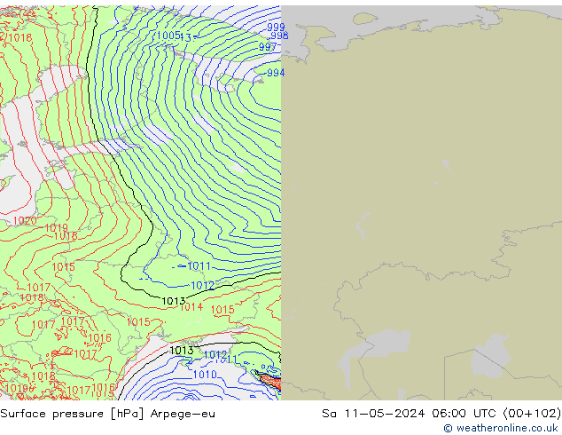 Presión superficial Arpege-eu sáb 11.05.2024 06 UTC