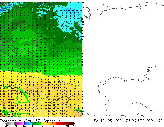 Sıcaklık Haritası (2m) Arpege-eu Cts 11.05.2024 06 UTC