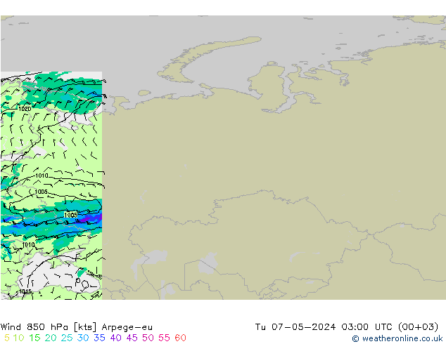 Wind 850 hPa Arpege-eu Di 07.05.2024 03 UTC